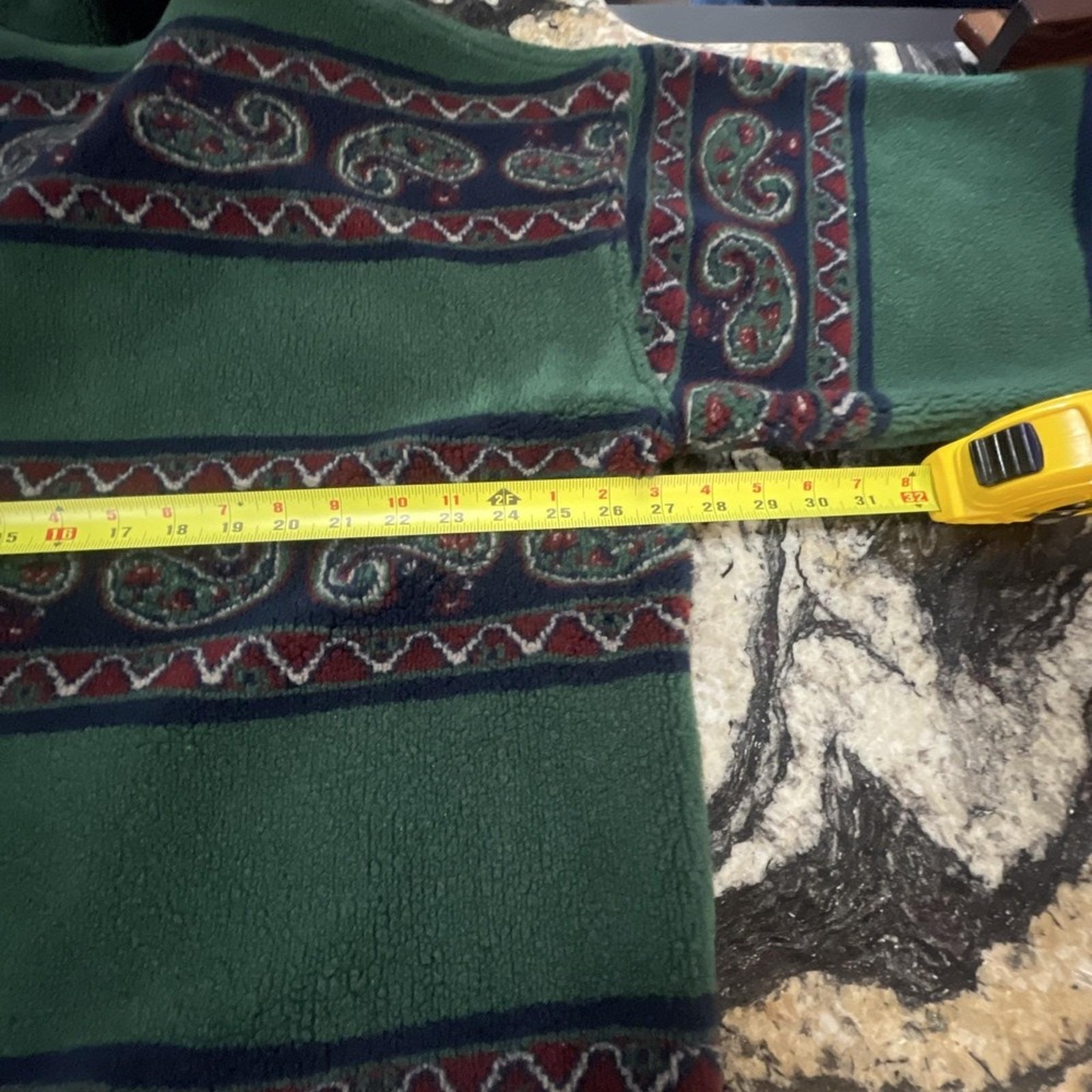 VTG Express Quarter Zip Fleece Green Geometric Paisley Winter L‎ 90s Oversized - Picture 9 of 11